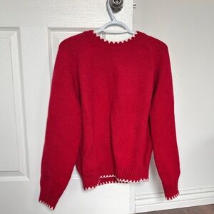 Cider Red Crew Neck Sweater with White Trim